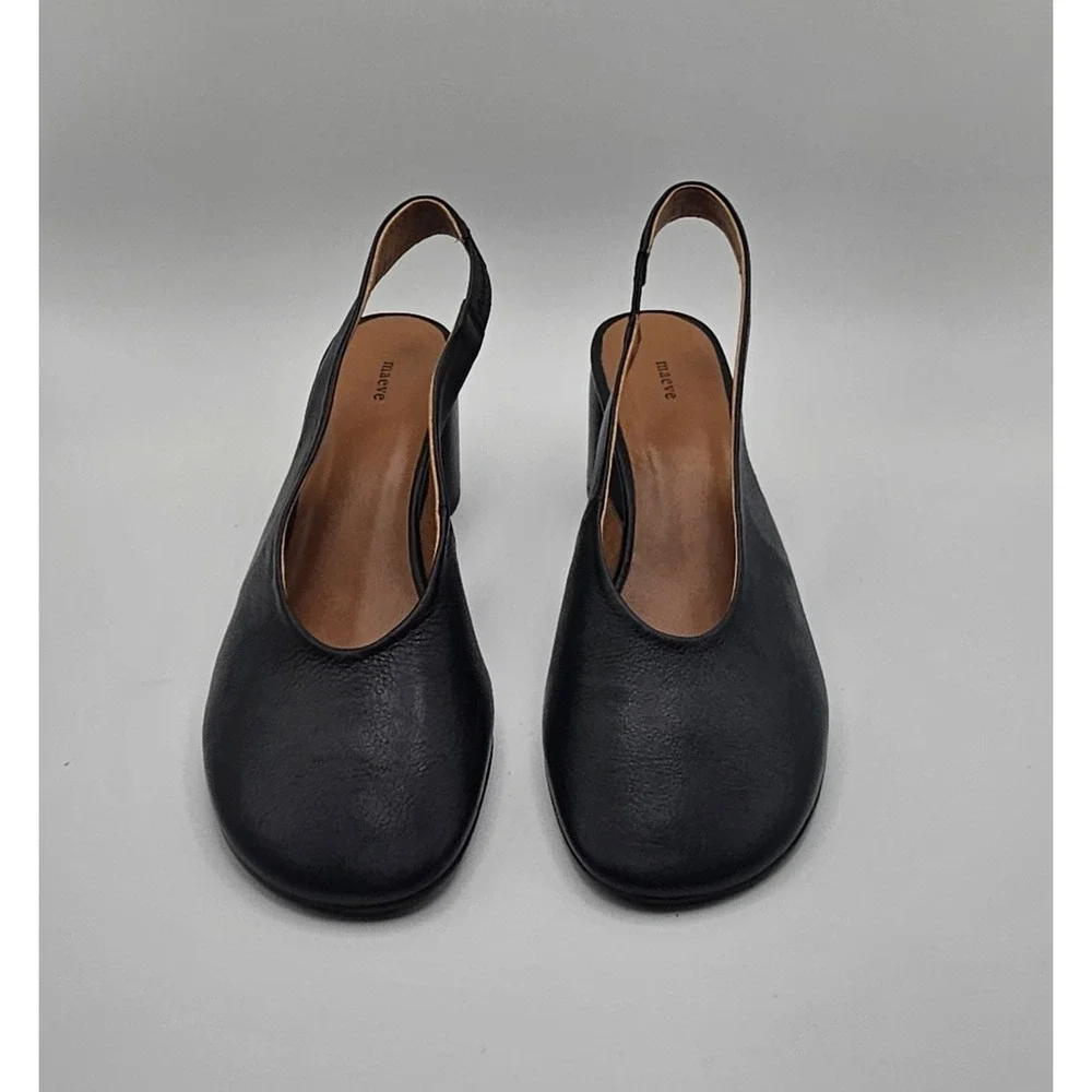 Maeve Glove Leather Slingback Heel Size 39 US 8 Black Round Toe Block Heel